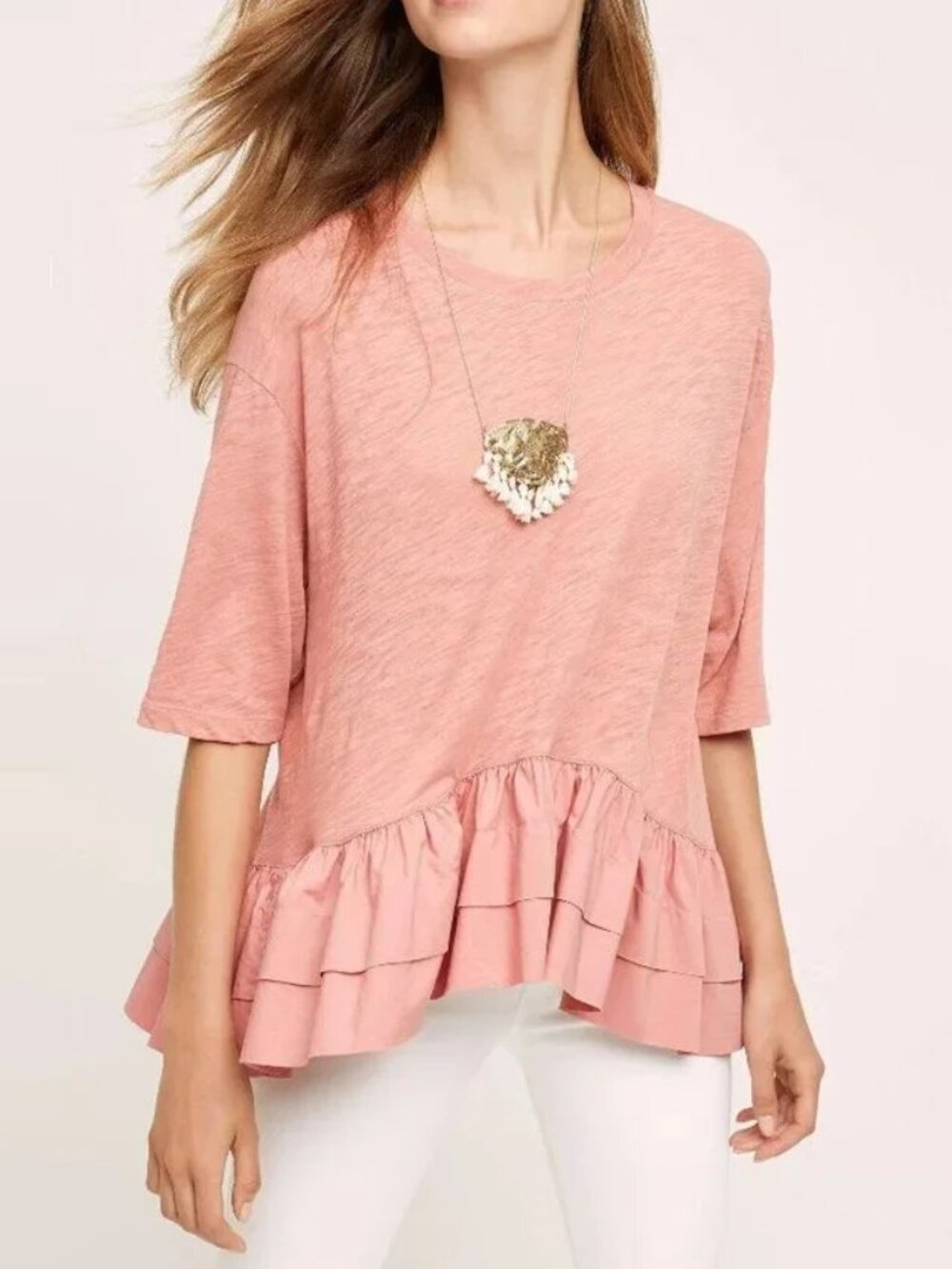 Anthropologie Akemi + Kin dusty rose pink Cascade peplum top